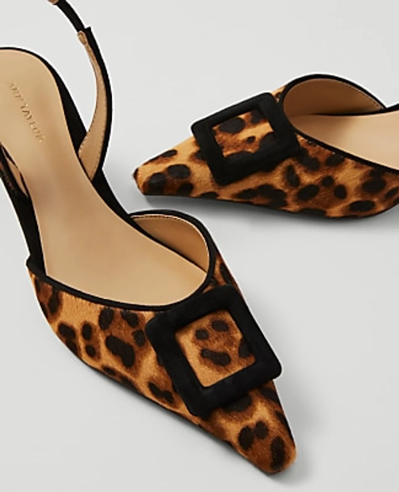Ann Taylor Pointy Toe Buckle Haircalf Slingback Pump Brown Multi Women's
