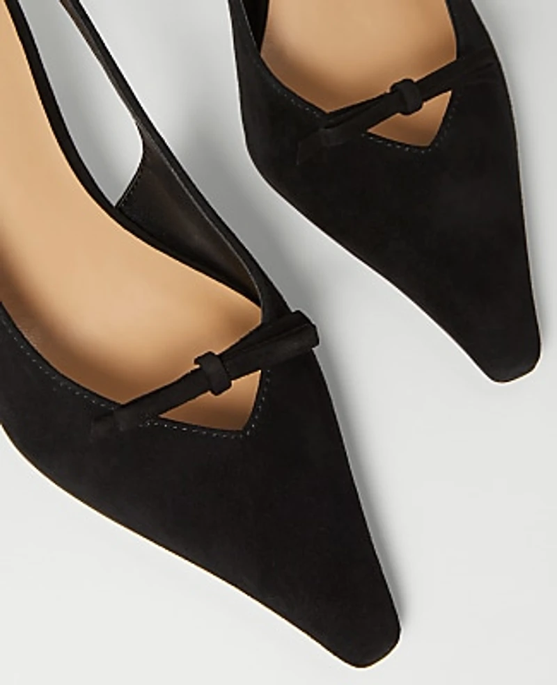 Ann Taylor Bow Suede Slingback Pump Size 5 1/2 Black Women's