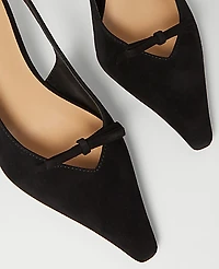 Ann Taylor Bow Suede Slingback Pump Size 5 1/2 Black Women's