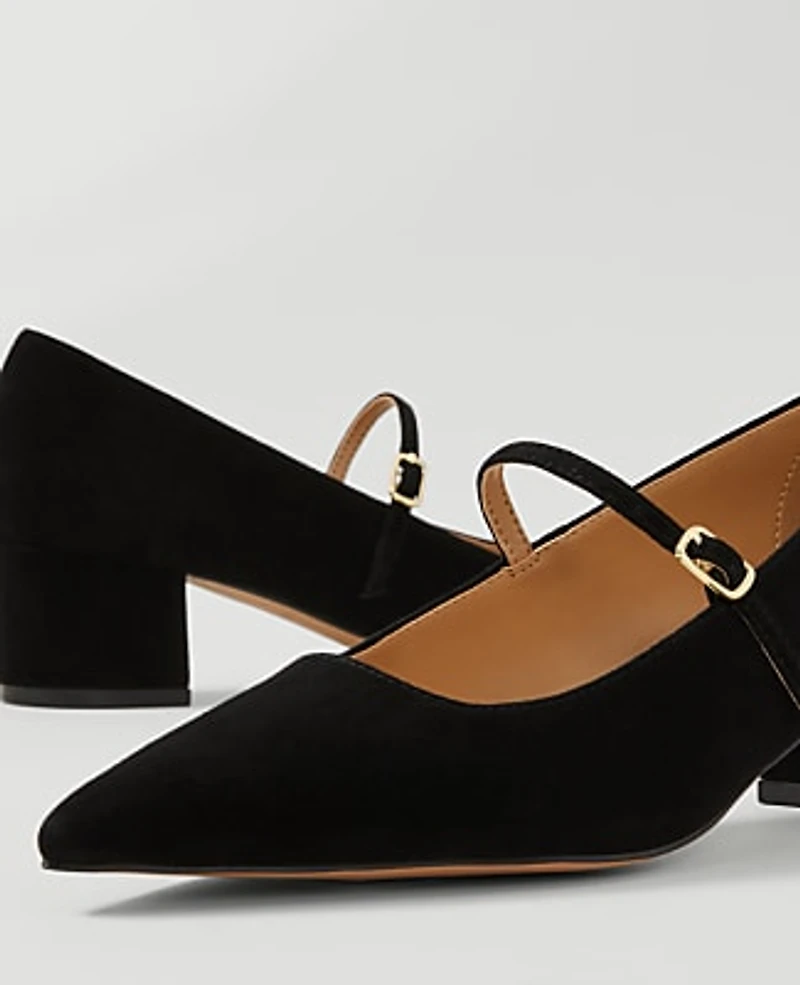Ann Taylor Suede Pointy Toe Block Heel Pump Black Women's