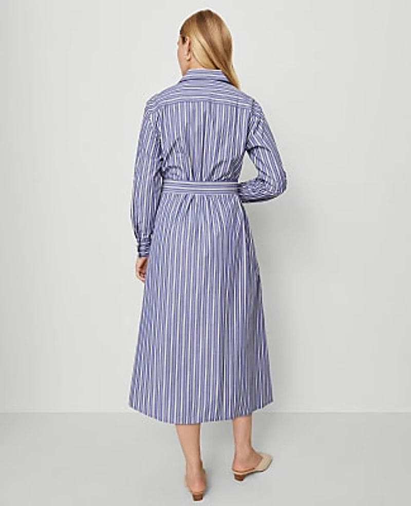 Ann Taylor Striped Collared Midi Shirtdress Shaded Periwinkle Women's