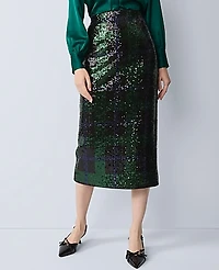 Ann Taylor Sequin Plaid Column Midi Skirt Size 0 Black 1 Women's