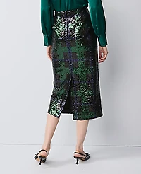 Ann Taylor Sequin Plaid Column Midi Skirt Size 0 Black 1 Women's