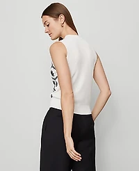Ann Taylor Petite Floral Embroidered Sweater Shell Top White/Navy Women's