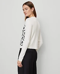 Ann Taylor Petite Floral Embroidered Cardigan Size XS White/Navy Women's
