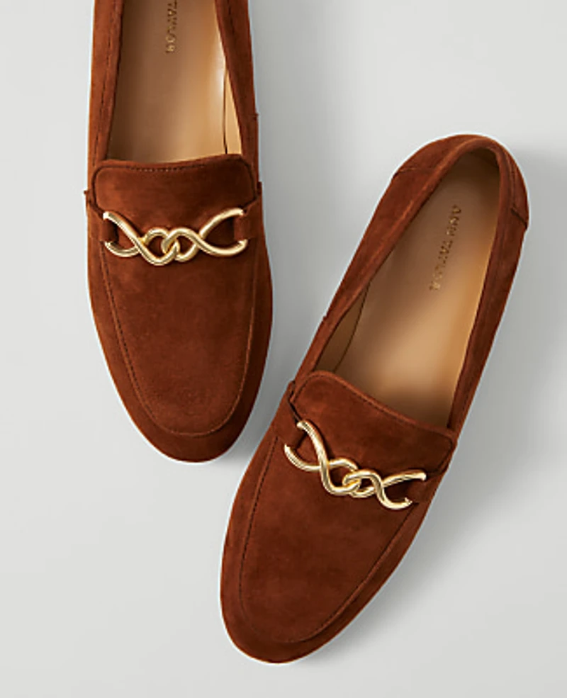 Ann Taylor Hardware Embellished Suede Loafer Spice Brown Women's