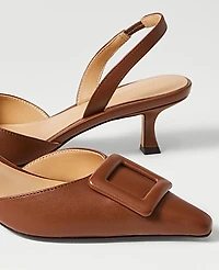Ann Taylor Pointy Toe Buckle Leather Slingback Pump Size 8 Rich Toffee Camel Women's