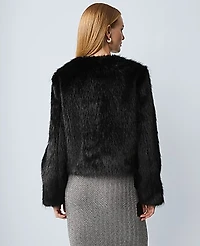 Ann Taylor Faux Fur Crew Neck Jacket Black Women's