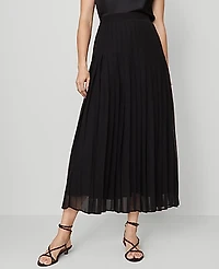 Ann Taylor Petite Chiffon Pleated Maxi Skirt Size 0 Black Women's