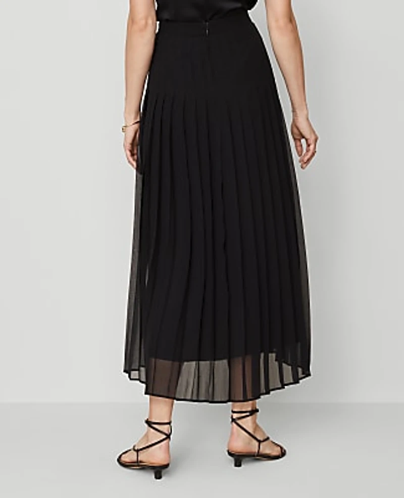 Ann Taylor Petite Chiffon Pleated Maxi Skirt Size 0 Black Women's