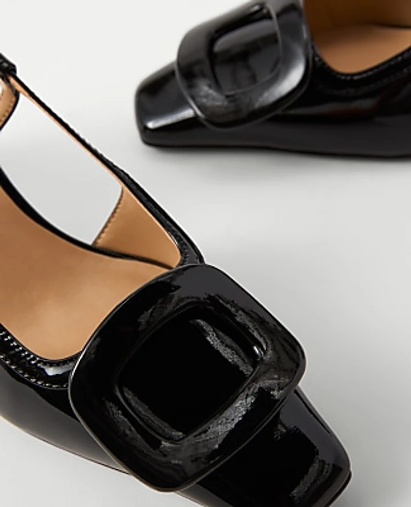Ann Taylor Patent Leather Buckle Pump Size 7 Black Women's