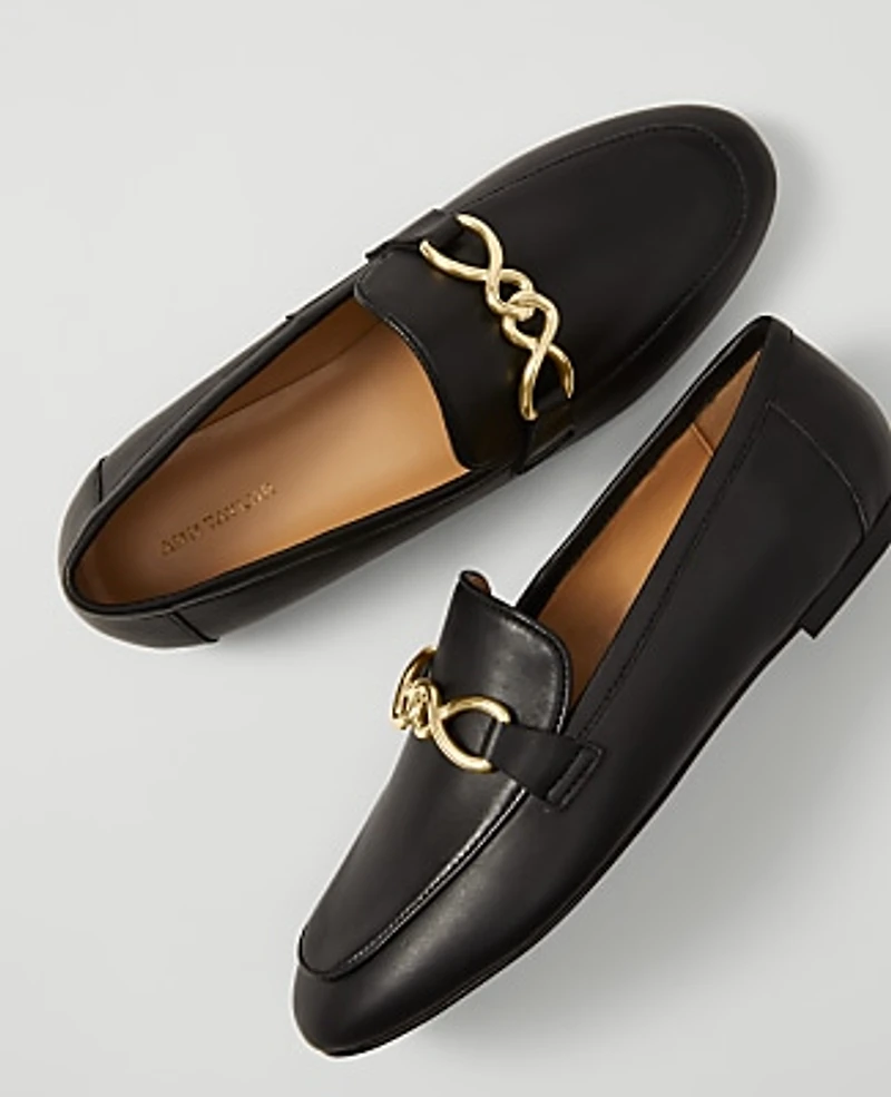 Ann Taylor Hardware Embellished Leather Loafer Black Women's