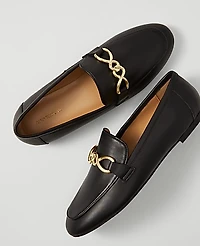 Ann Taylor Hardware Embellished Leather Loafer Black Women's