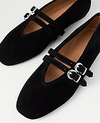 Ann Taylor Buckled Suede Ballet Flat Black Women's
