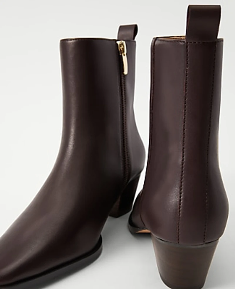 Ann Taylor Tapered Heel Leather Bootie Carob Women's
