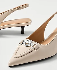 Ann Taylor Horsebit Leather Slingback Pump Cream Beige Women's