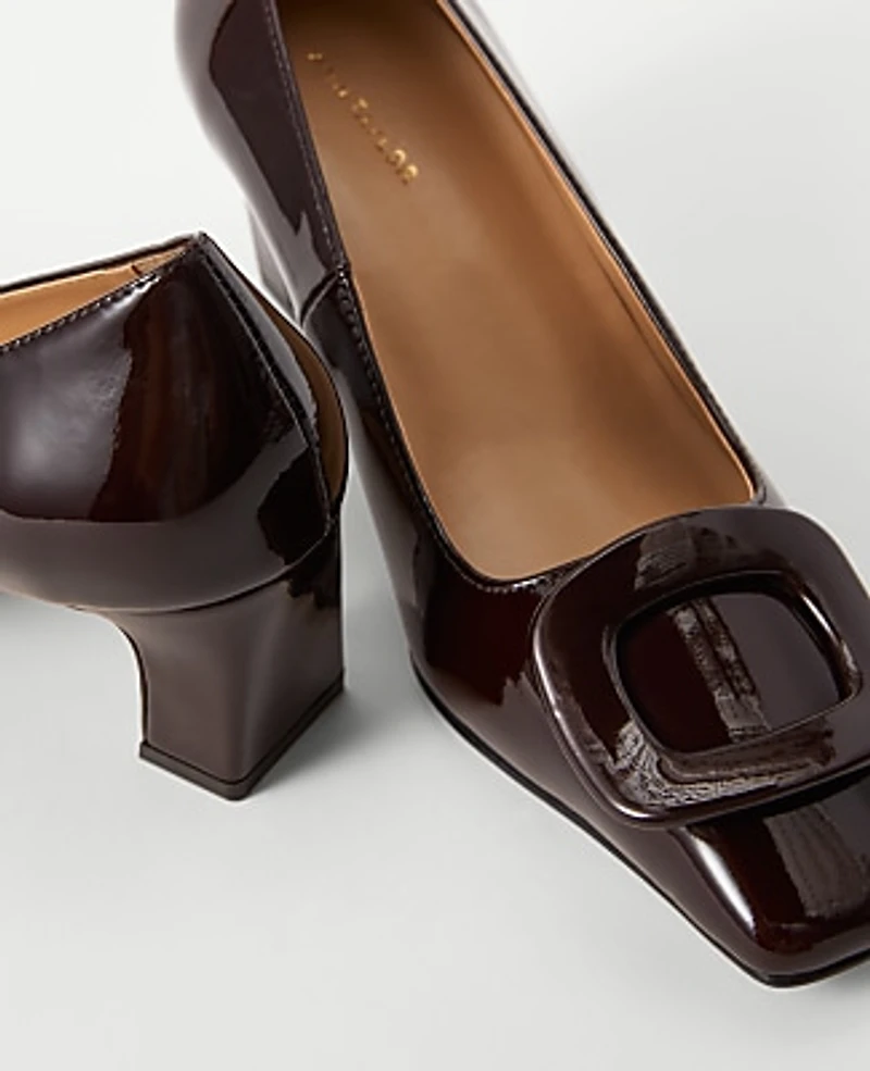 Ann Taylor Patent Buckle Pump Size 7 1/2 Brown Stone Women's