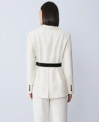 Ann Taylor The Belted Fitted Long Blazer Crepe Winter White Women's