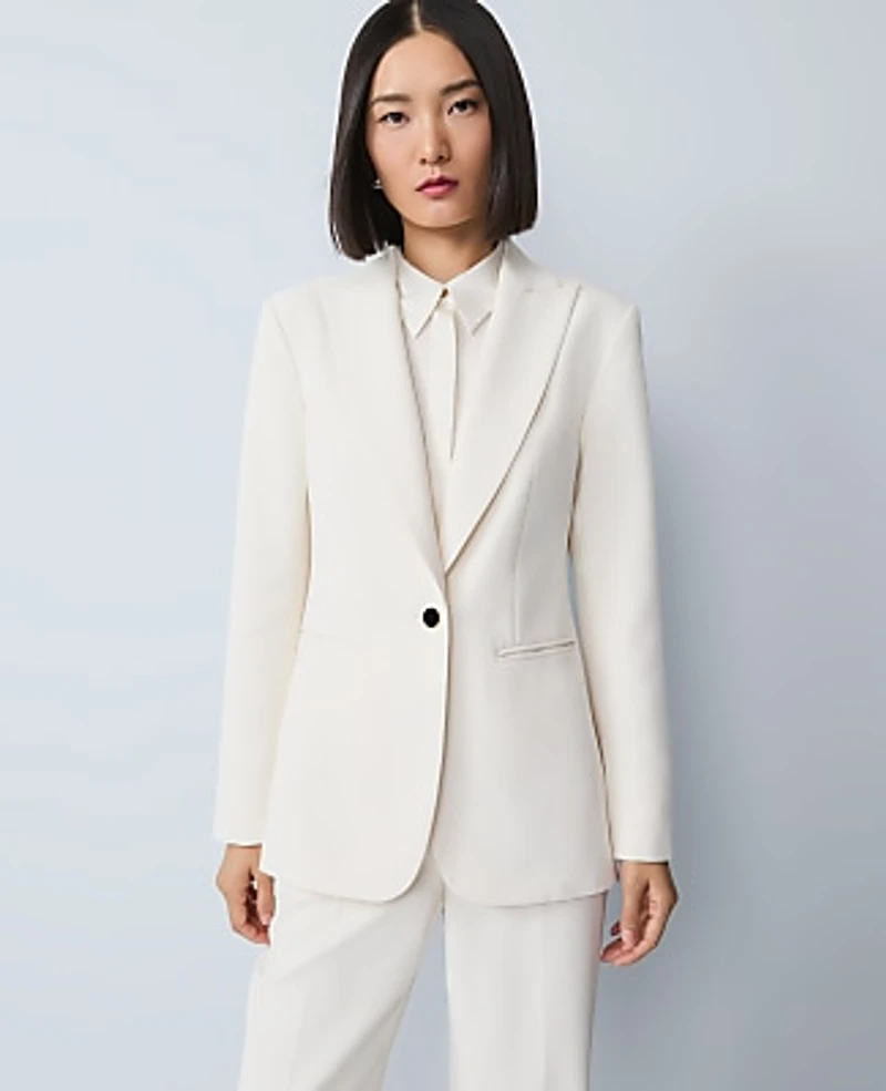 Ann Taylor The Belted Fitted Long Blazer Crepe Winter White Women's