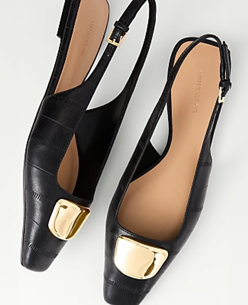 Ann Taylor Leather Buckle Slingback Flat Women's