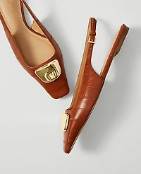 Ann Taylor Leather Buckle Slingback Flat Saddle Brown Women's