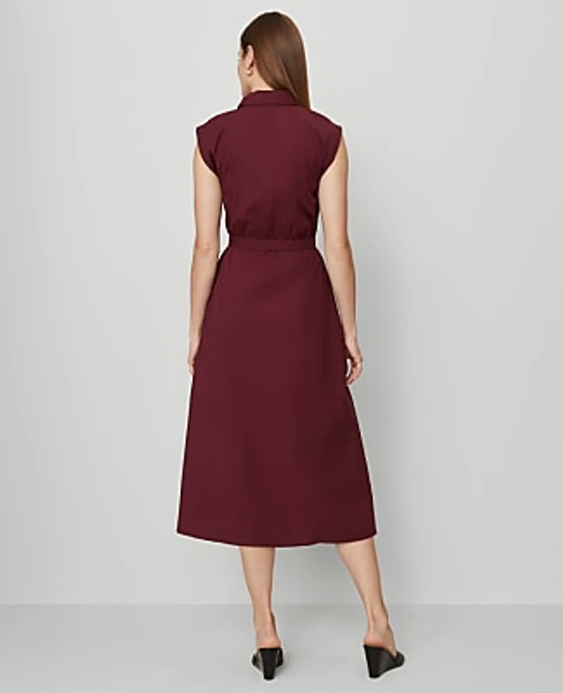 Ann Taylor Petite Belted Flare Midi Shirtdress Size 4 Windsor Wine Women's
