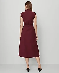 Ann Taylor Petite Belted Flare Midi Shirtdress Size 4 Windsor Wine Women's