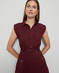 Ann Taylor Petite Belted Flare Midi Shirtdress Size 4 Windsor Wine Women's