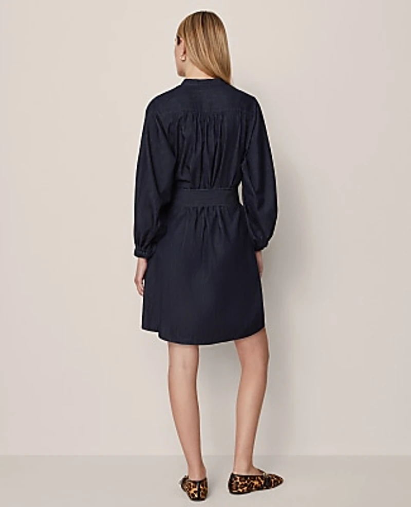 Ann Taylor Petite Weekend Stand Collar Shift Dress Dark Chambray Women's