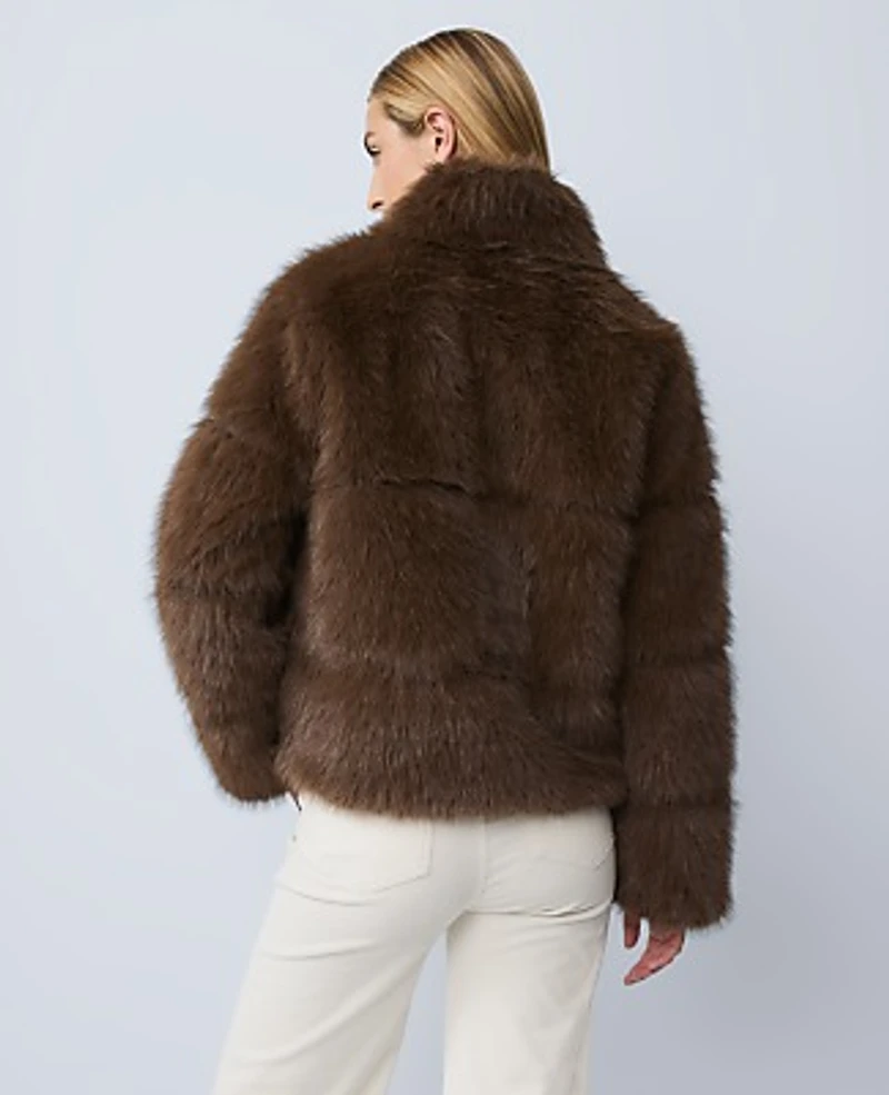 Ann Taylor Weekend Faux Fur Short Jacket Size Large Dark Brown Fur Women's
