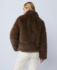 Ann Taylor Weekend Faux Fur Short Jacket Size Large Dark Brown Fur Women's