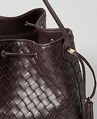 Ann Taylor Woven Drawstring Bucket Bag Dark Chocolate Women's