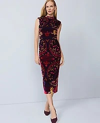 Ann Taylor Paisley Velvet Midi Dress Poised Plum Women's