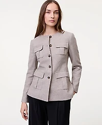 Ann Taylor The Fitted Crew Neck Jacket Herringbone Mixed Tan Women's