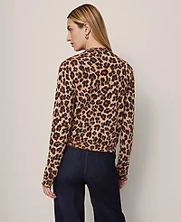 Ann Taylor Petite Animal Print Jacquard Cardigan Almond Croissant Women's