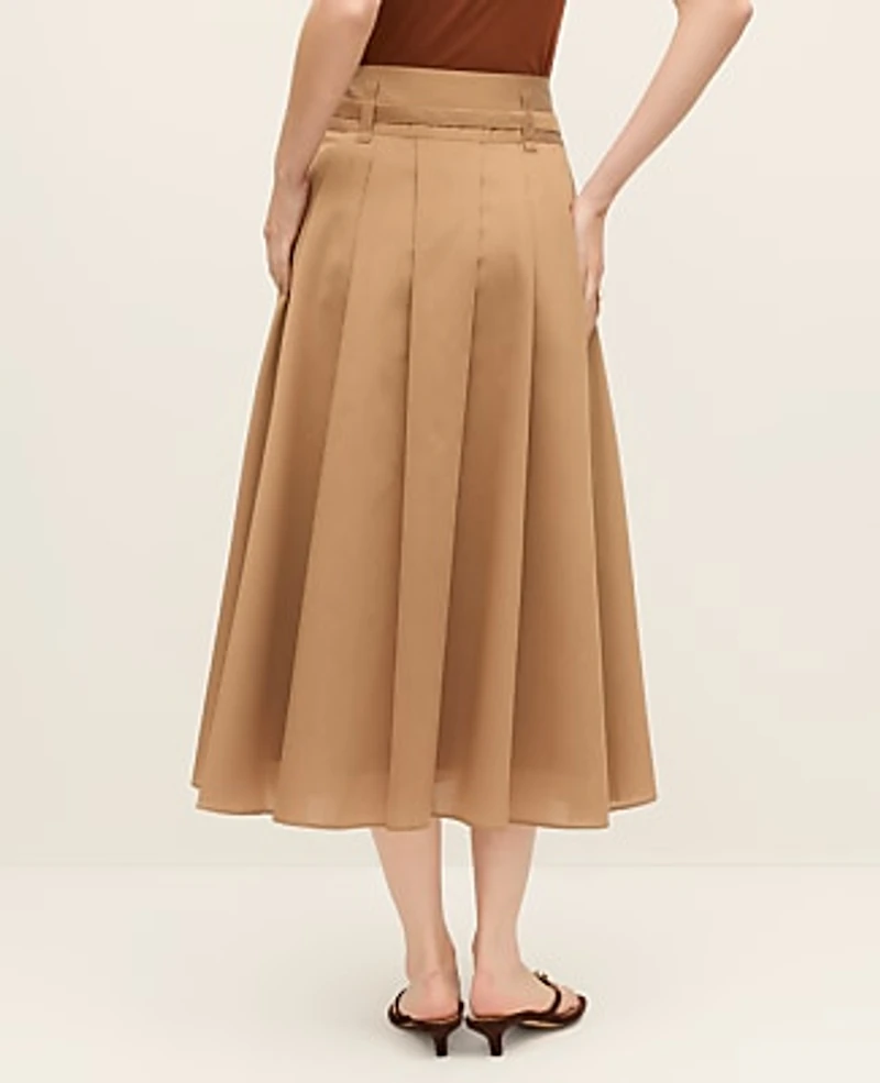 Ann Taylor Belted Pleated Midi Skirt Size 12 Classic Tan Women's