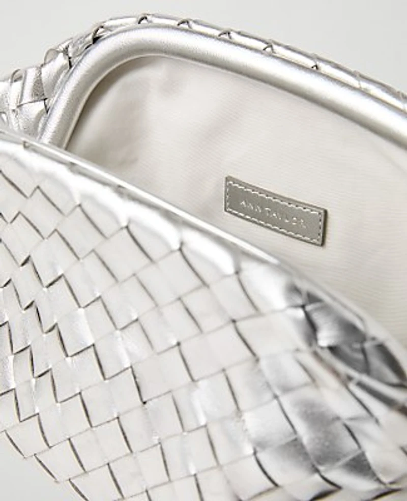 Ann Taylor Woven Metallic Clutch Handbag Silver Metallic Women's