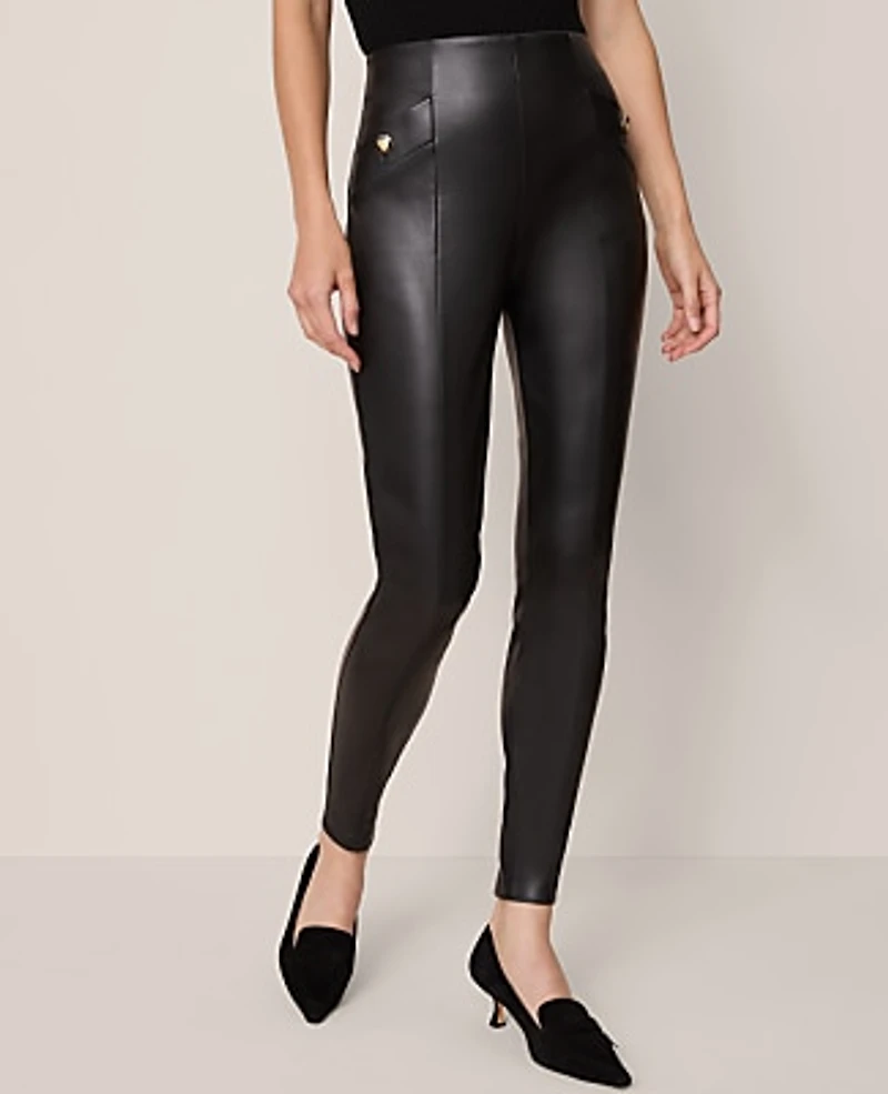 Ann Taylor The Petite Seamed Button Legging Faux Leather Women's