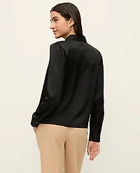 Ann Taylor Satin Notched Collar Blouse Black Women's