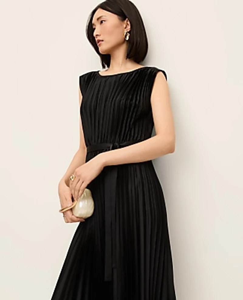 Ann Taylor Pleated Satin Midi Dress Women's