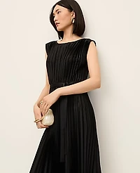 Ann Taylor Pleated Satin Midi Dress Women's
