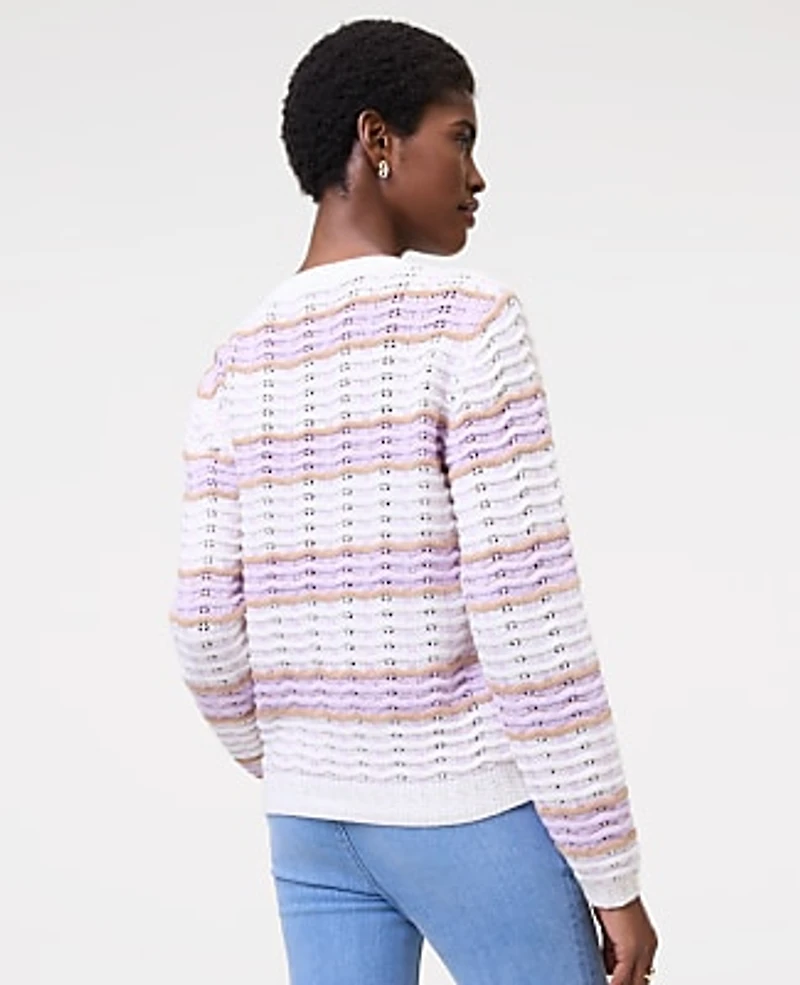 Ann Taylor Textured Stitch Striped Sweater White Multi Women's