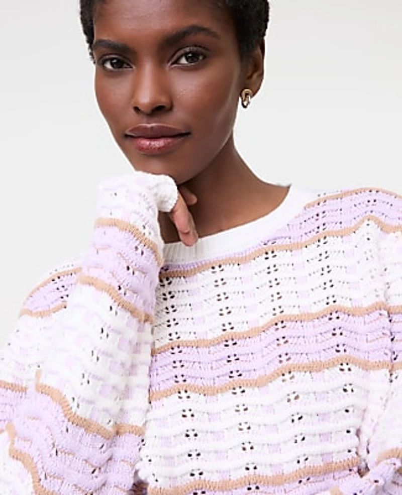Ann Taylor Textured Stitch Striped Sweater White Multi Women's