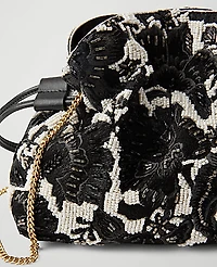 Ann Taylor Beaded Mini Drawstring Clutch Handbag Black Women's