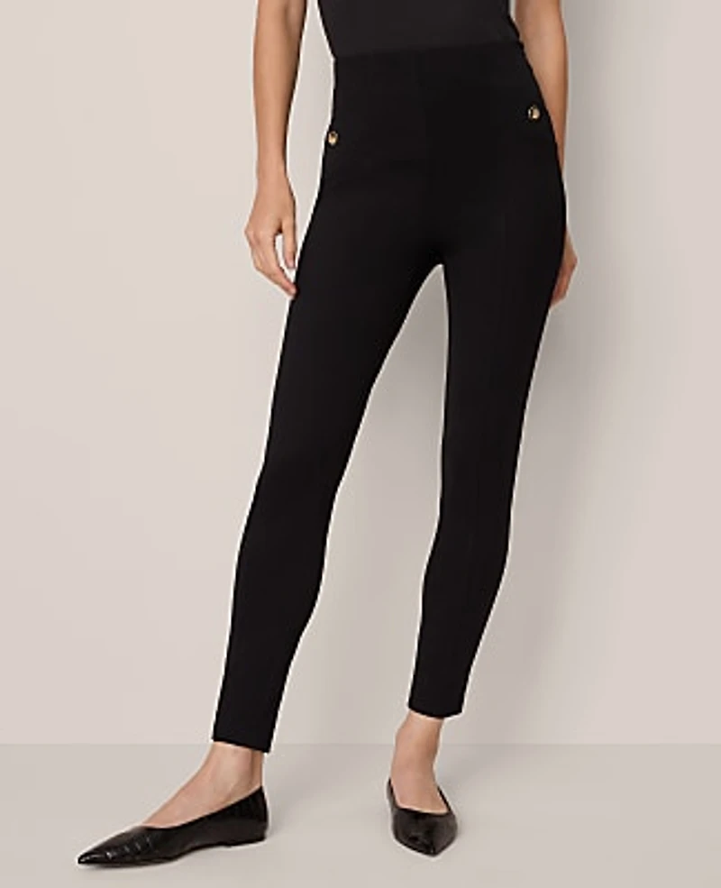Ann Taylor The Petite Seamed Button Legging in Ponte Size XS Black Women's
