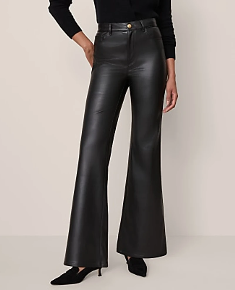 Ann Taylor The Faux Leather Flare Pant Black Women's