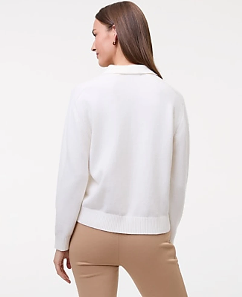 Ann Taylor Weekend Henley Sweater Winter White Women's