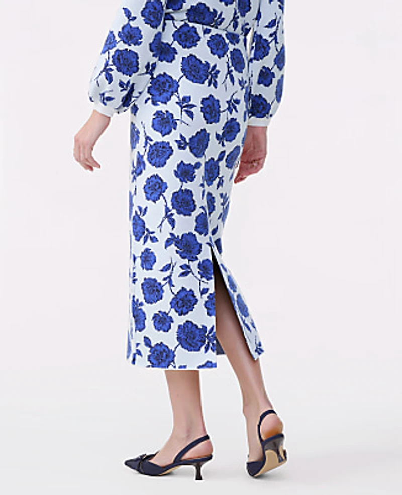 Ann Taylor Floral Sweater Pencil Skirt Electric Periwinkle Women's