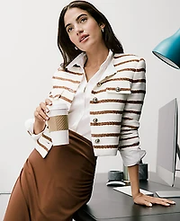 Ann Taylor The Crew Neck Jacket Striped Tweed Tortoise Shell Women's