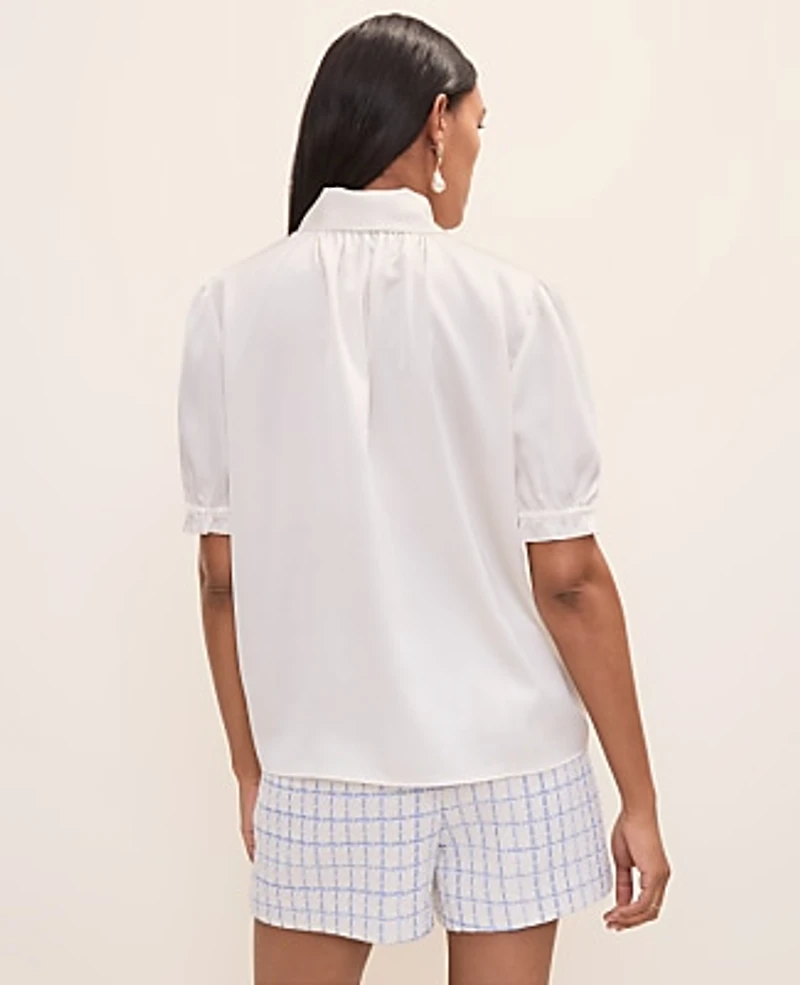 Ann Taylor Satin Bow Blouse Winter White Women's